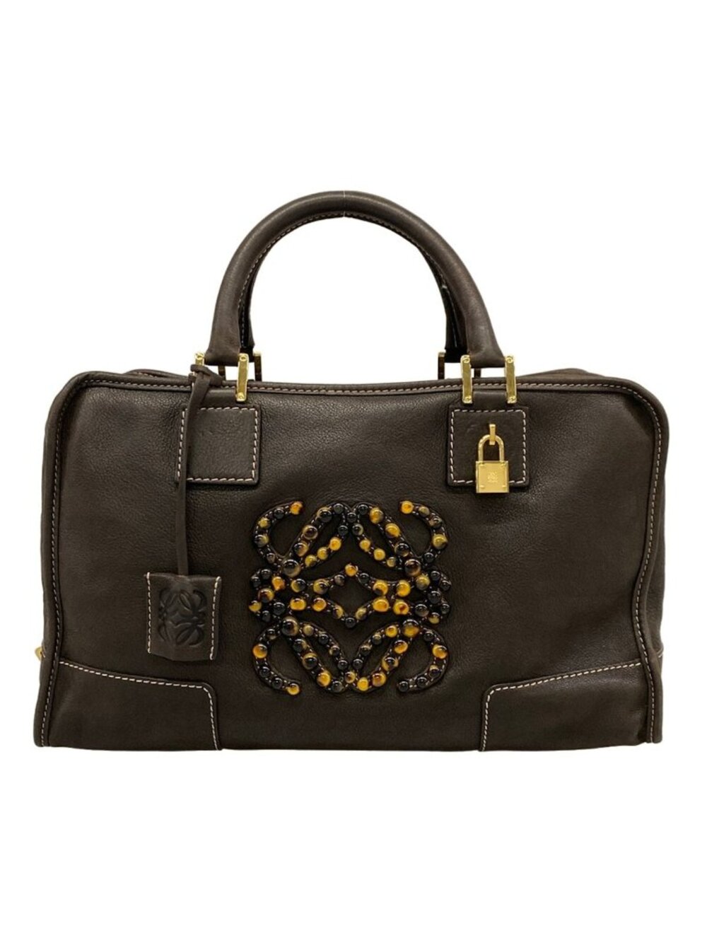Loewe Handbag Amazona 36 Dark Brown Tortoiseshell Bijou Leather